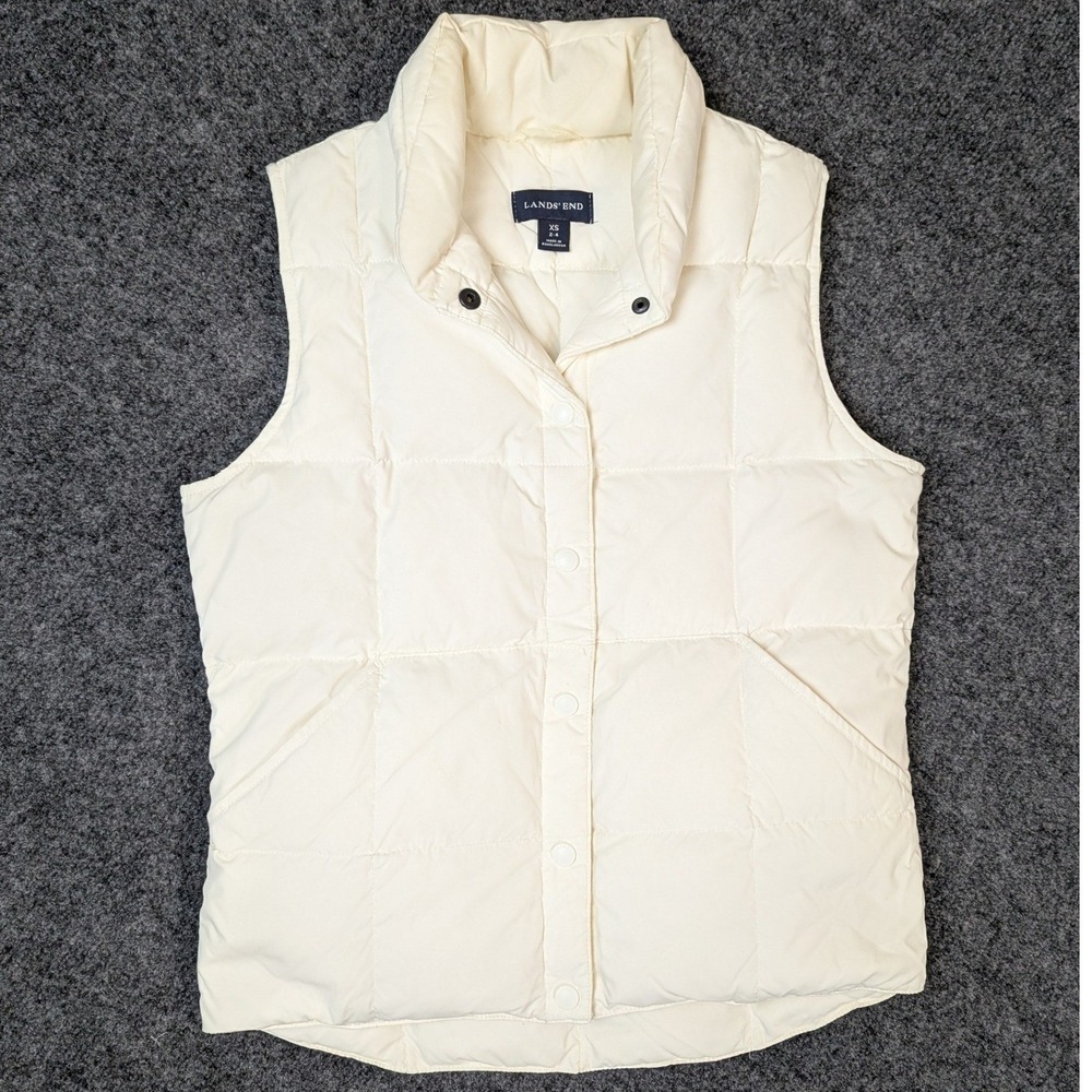 Lands End Womens XS Warm Ivory White Down Filled Quilted Winter Puffer Vest